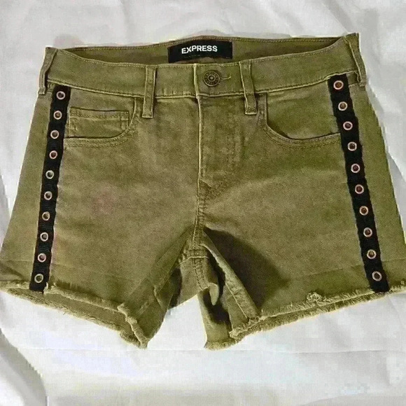 Express Olive Brown Mid Rise Shortie, Soft Stretch Denim, Size 2 - Picture 7 of 8